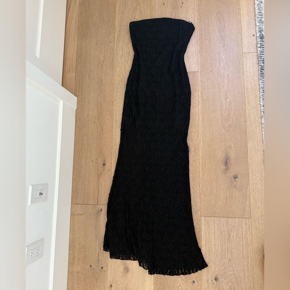 Zara black lace strapless maxi dress sheer hem minimalist euro summer M - Picture 4 of 8